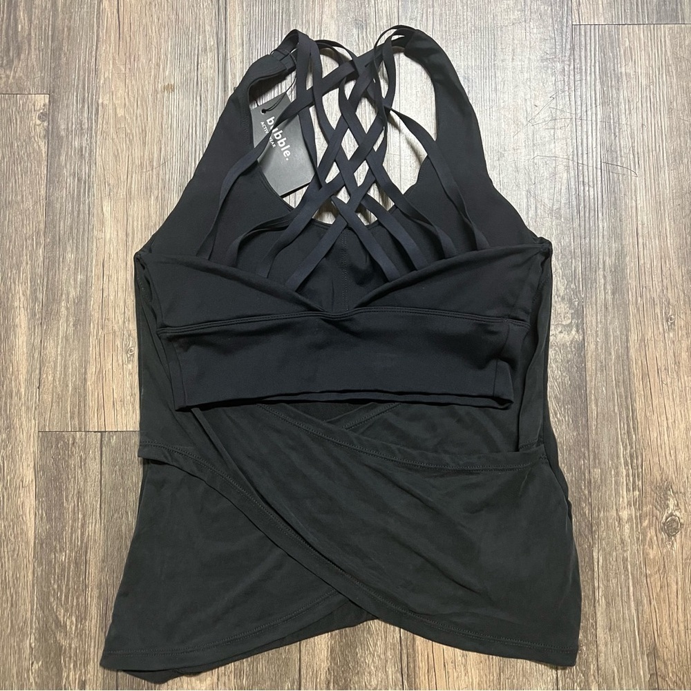 NWT Bubble Activewear Black Built In Padded Bra Crisscross Open Back Tank Top S - Picture 6 of 11